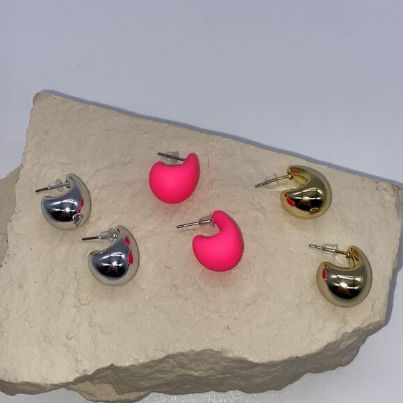 ✨🆕✨ Elegant Punk Boho Water Drop Stud Earrings in Pink, Gold, Silver ✨3 Pairs✨ - Picture 6 of 12